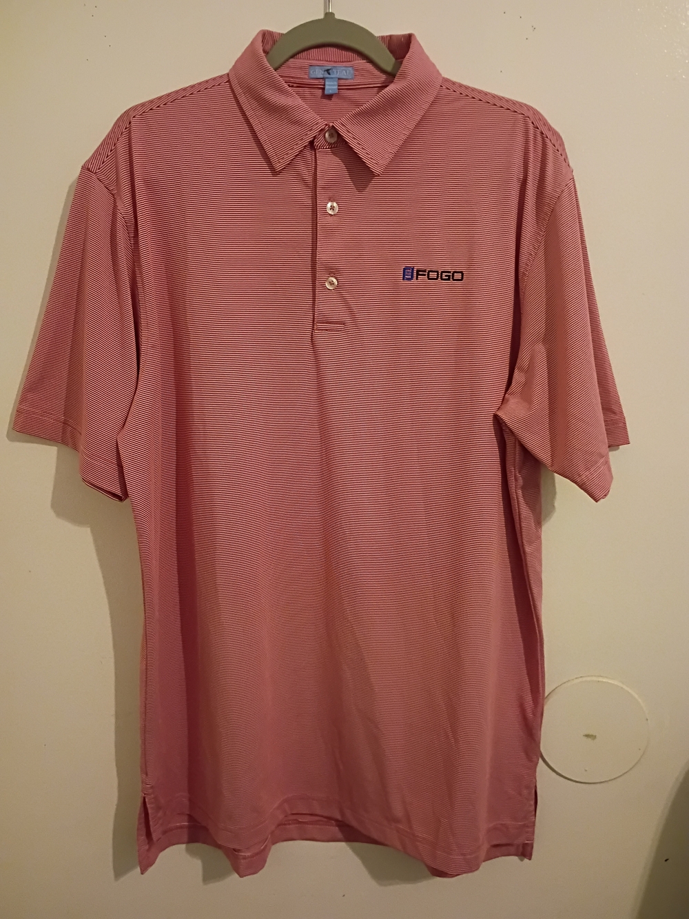 Gen Teal Men's Red And White Striped Performance Polo Sz L